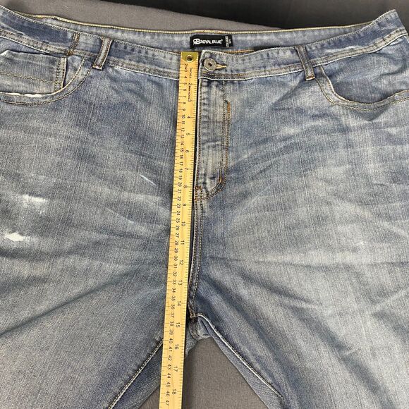 Royal Blue Jeans Mens 48X28 Relaxed Fit Blue Denim Light Wash Distressed - Picture 12 of 13